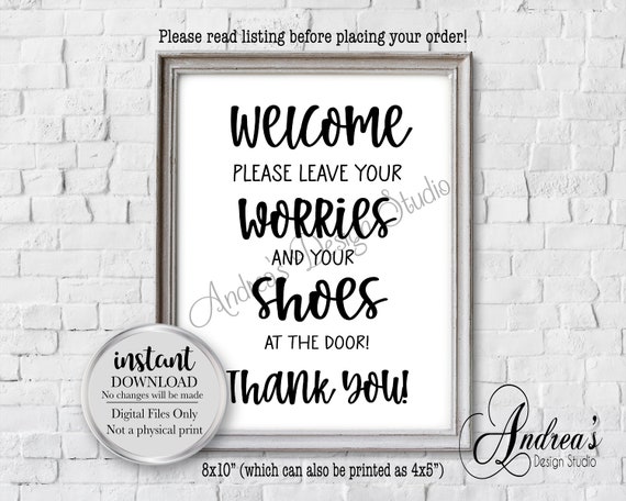 Veuillez laisser vos soucis et vos chaussures à la porte s'il vous plaît,  enseigne de chaussure dans l'entrée, décoration d'intérieur, décoration