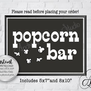 Popcorn Bar Sign, Wedding Popcorn Bar Sign, Party Popcorn Bar Sign, Wedding & Party Decor, Treat Table, Instant Download, Digital Files
