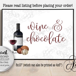 Wine and Chocolate Sign, Wedding Decor, Bridal Shower Decor, Wine Table Sign, Treat Table Sign, Instant Download, Digital Files