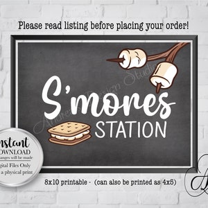 S&#39;mores Station Table Sign, S&#39;mores Sign, Party Decor Sign, Summer Wedding, Outdoor Party, Campfire Party, Instant Download, Digital Files