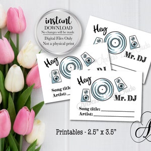 Hey Mr. DJ, speel ons favoriete nummer, bruiloftsdecor, bruiloft-dj-verzoekkaarten, laat je verzoek achter bij de dj, direct downloaden, digitale bestanden