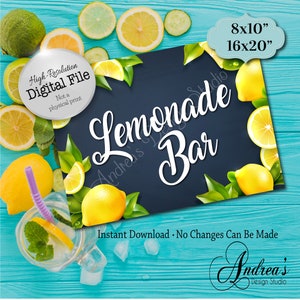 Lemonade Bar Sign Printable Lemonade Bar Sign Party Decor | Etsy