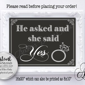 He Asked, She Said Yes, Engagement Announcement Sign, Engagement Party Decor, Photo Prop, Chalkboard Style, Instant Download, Digital Files