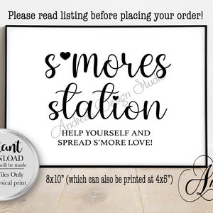 S&#39;mores Station Sign, Favour Party Signage, Wedding Table Sign, Minimalist Wedding, Printable S&#39;mores Sign, Instant Download, Digital Files
