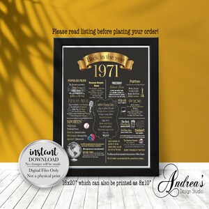 Back in the Year 1971, Flashback to 1971, Gold Theme, US Version, Instant Download, Digital Files ONLY