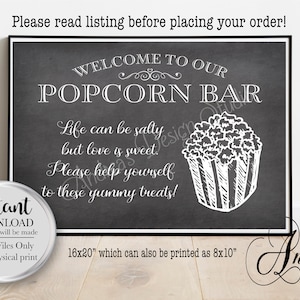 Popcorn Bar Sign, Wedding Popcorn Bar, Party Popcorn Bar Sign, Wedding & Party Decor, Chalkboard Style, Instant Download, Digital Files
