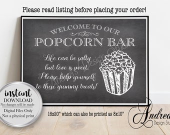 Popcorn Bar Sign, Wedding Popcorn Bar, Party Popcorn Bar Sign, Wedding & Party Decor, Chalkboard Style, Instant Download, Digital Files