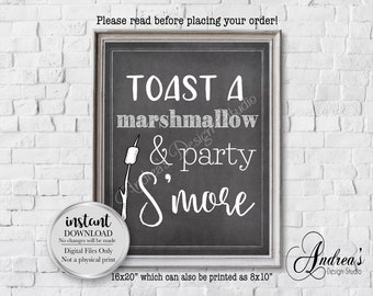 Toast A Marshmallow And Party S'more Sign, S'mores Sign, Party Decor Sign, Wedding Decor, Chalkboard Style, Instant Download, Digital Files