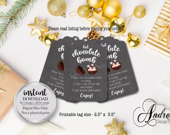 Chocolate Bomb Tags, Favour Tags, Wedding Party Decor Tags, Bridal Shower, Chalkboard Style, DIY Printables, Instant Download, Digital Files