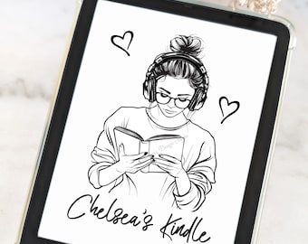 Personalized Kindle Lock Screen, Girl Reading Book Design, For Kindle Paperwhite, “Your Name’s Kindle”, Digital Download, (For Ad-Free Only)