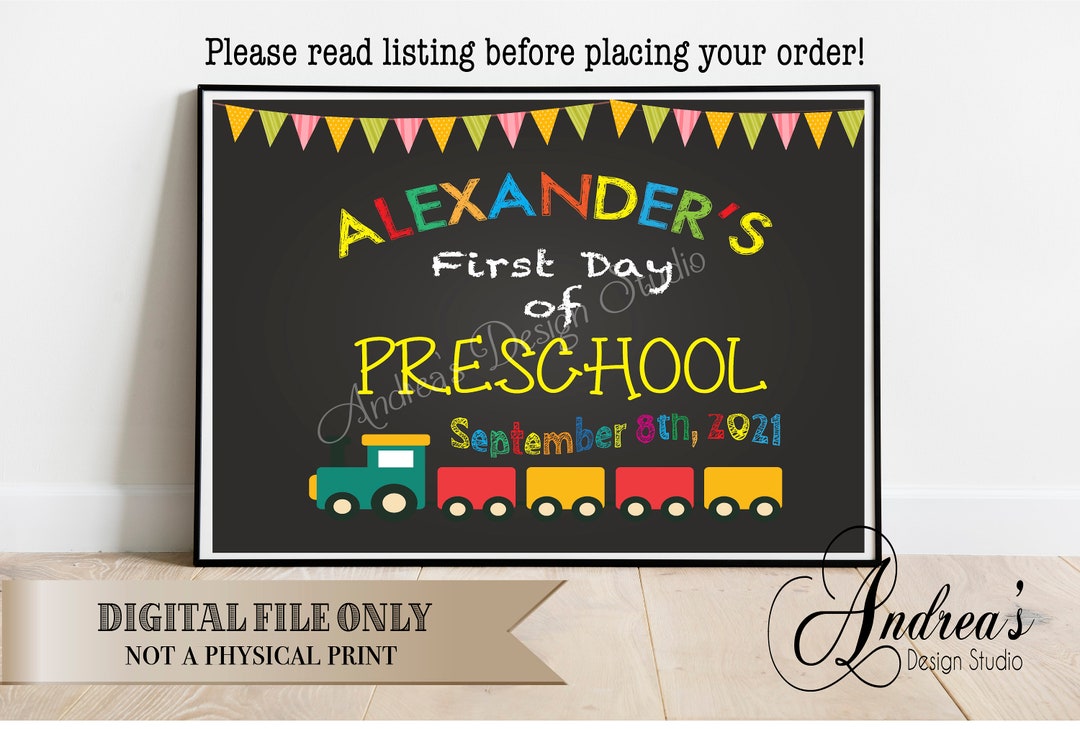 First Day School Sign, Preschool Sign, Printable Chalkboard Sign, Fun ...