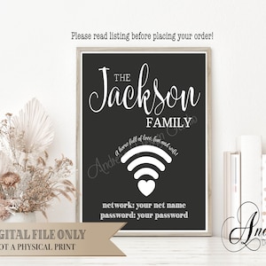 Your Family Wifi Password Sign, Share Your Wifi Password, Wifi Password Printable, Wifi Password Chalkboard Sign, Digital Files