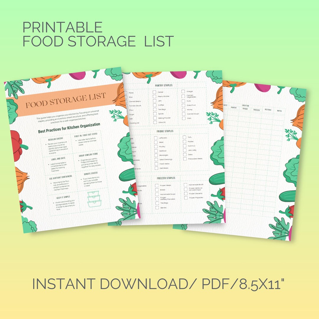 Food Storage List, Printable Kitchen Checklist, Canva Template (PDF ...