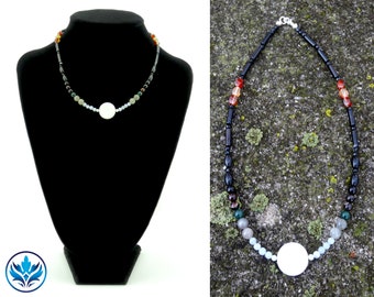Soocho Jade Jasper and Indian Agate Necklace Jasper and Moss Agate Necklace Canadian Art Necklace Tridacna Jasper and Jade Necklace