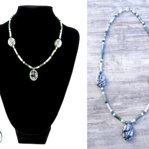 Soocho Jade Jasper and Indian Agate Necklace Jasper and Moss Agate Necklace Canadian Art Necklace Tridacna Jasper and Jade Necklace
