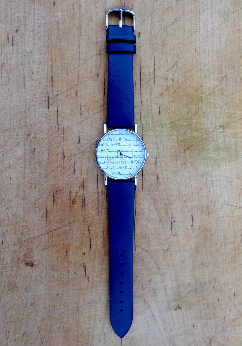 Blue Fire Watch With Navy Blue Leather Watchband Slogan - Etsy Canada