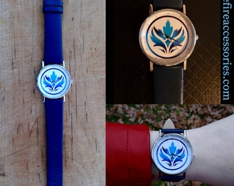 Blue Ombre Logo Watch with Navy Blue Leather Watchband, Unisex Watch, Blue Watch, Women's Watch, Men's Watch, Watch, Analog Watch, BFA Watch