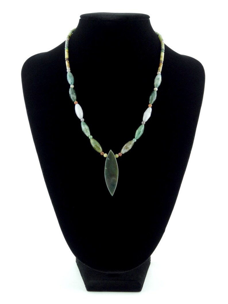 Indian Agate Marquise Necklace Antique Soocho Jade Necklace Indian Agate Necklace Birthday Mother/'s Day Gift Earth Tones Necklace