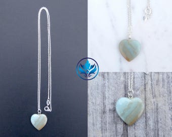 Sterling Silver Amazonite Heart Necklace, Amazonite Necklace, Gift for Her, Blue, Silver, Anniversary Gift, Christmas Gift, Stocking Stuffer