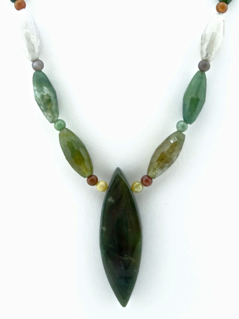 Indian Agate Marquise Necklace Antique Soocho Jade Necklace Indian Agate Necklace Birthday Mother/'s Day Gift Earth Tones Necklace