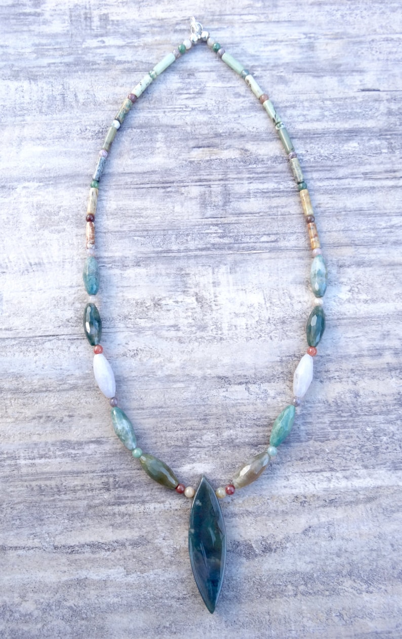 Indian Agate Marquise Necklace Antique Soocho Jade Necklace Indian Agate Necklace Birthday Mother/'s Day Gift Earth Tones Necklace