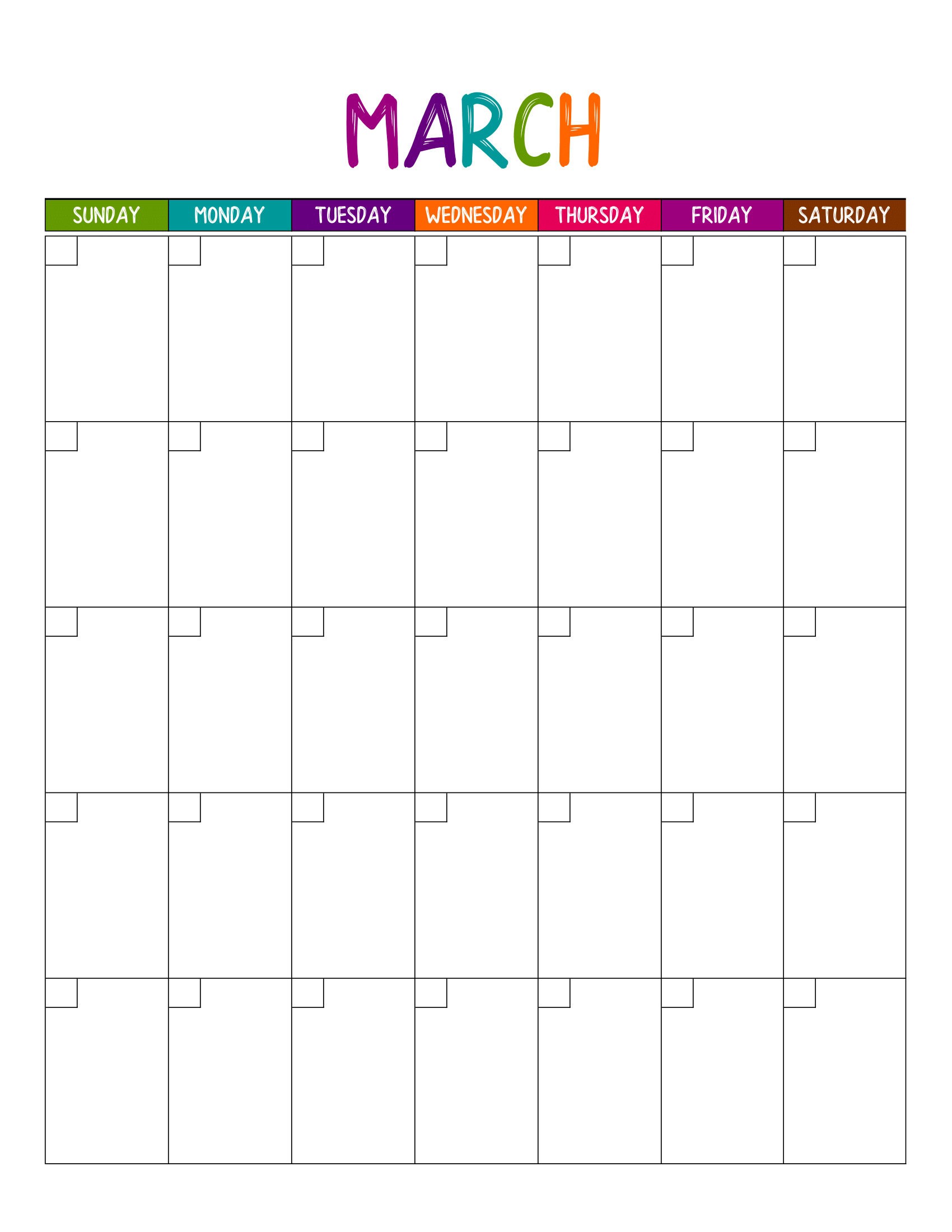 Monthly Undated Planner Sunday Start Date Letter Size Printable Big ...