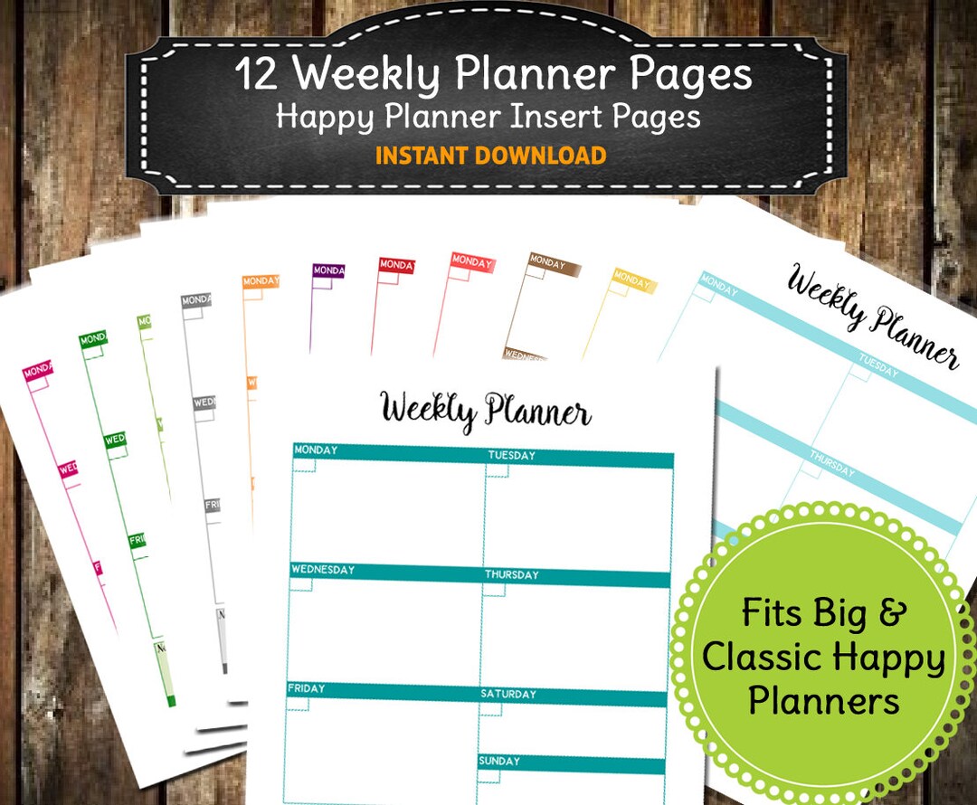 Planner PRINTABLE Weekly Pages Big &amp; Classic Happy Planner Insert ...