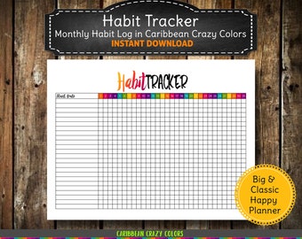 PRINTABLE Habit Tracker | Monthly Habit Tracker, Daily Habit Tracker, Goal Planner, Habit Log | Big & Classic Happy Planner