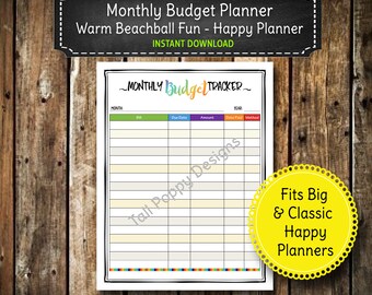 Monthly Budget Planner Printable – Warm Beachball Design (Digital Download)