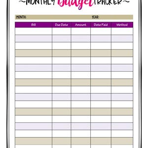 Colorful PRINTABLE Monthly Budget Planner / Bill Payment Planner ...