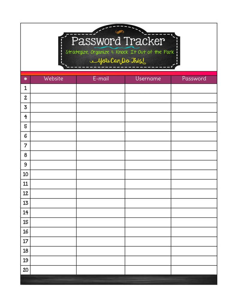 PRINTABLE Password Keeper List Insert Password Log - Etsy