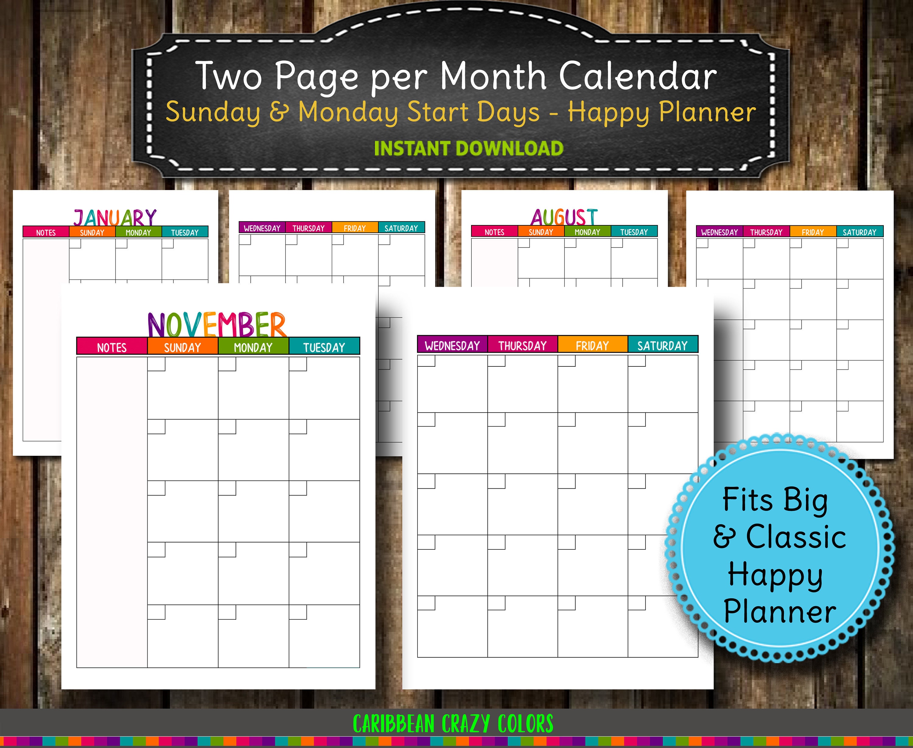 2020 Happy Planner Calendar Bundle PRINTABLE Instant Download Caribbean ...