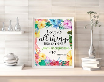 WALL ART | Printable Bible Verse | I can do all things through Christ | KJV | Inspirational Quote | Kitchen Wall Art | Living Room Art