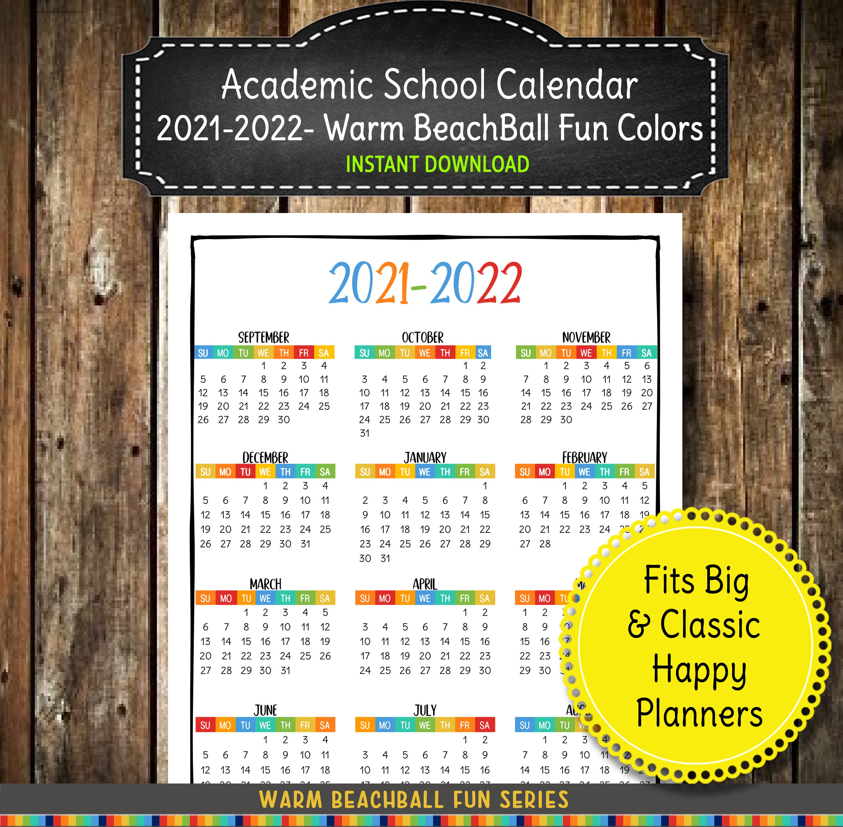 printable school year calendar at a glance 2021 2022 wall etsy