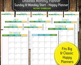 Undated Monthly Planner, Deep Blue Sea Design (Digital Download)