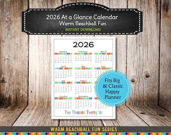 2026 At-A-Glance Calendar - Big & Classic Happy Planner Insert (Digital Download)