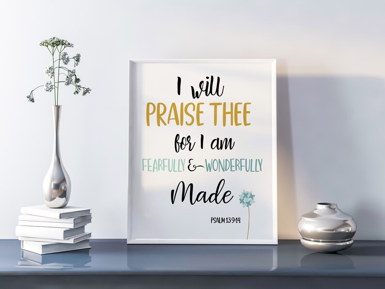 WALL ART | Printable Bible Verse | Psalm 139:14 | I Am Fearfully and ...