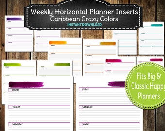 Caribbean Colors Weekly Horizontal Planner Inserts / Happy Planner PRINTABLE / Undated /Big or Classic Happy Planner- INSTANT  DOWNLOAD