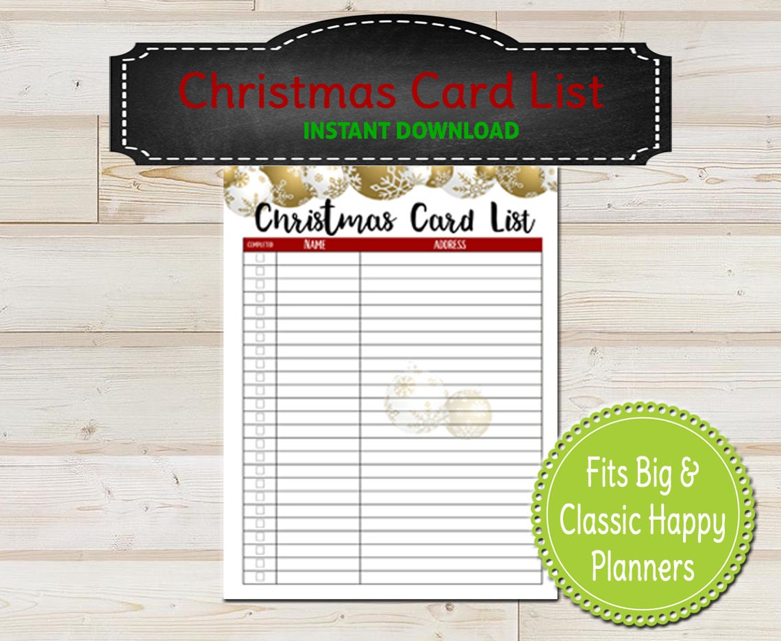 Christmas Card List Organizer PRINTABLE / Big Happy and | Etsy