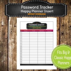 PRINTABLE Password Keeper List Insert  | Password Log | Password Tracker | Password Journal | Big & Happy Planner Insert | INSTANT  DOWNLOAD