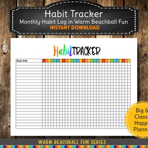 PRINTABLE Habit Tracker | Monthly Habit Tracker, Daily Habit Tracker, Goal Planner, Habit Log | Big & Classic Happy Planner WARM Beachball
