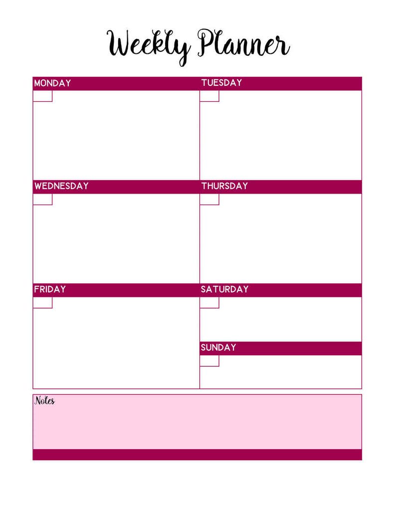 6 Bold Bright PRINTABLE Weekly Blank Planner Pages / Planning | Etsy