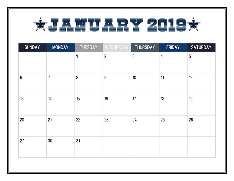 2019 PRINTABLE Dallas Cowboy Themed Calendar / 2019 Wall Calendar Calendar / Substantial Delighted Clic Planner / 12 Thirty day period - Quick Down load photograph about Dallas Cowboy Schedule Printable referred to as 2019 PRINTABLE Dallas Cowboy Themed Calendar / 2019 Wall Calendar Calendar / Large Joyful Clic Planner / 12 Thirty day period - Prompt Obtain