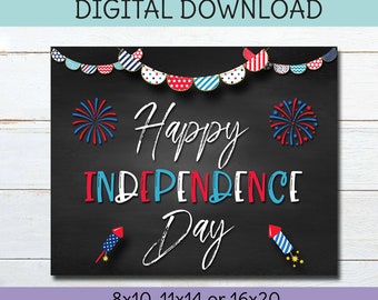 Happy Independence Day Sign | 4th of July Chalkboard | FIREWORKS | Red White and Blue | 8x10 11x14 16x20 Printable | Instant Download