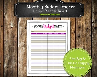 Printable Monthly Budget Planner – Purple, Big/Classic Happy Planner (Digital Download)