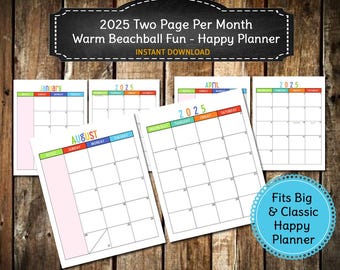 2025 Monthly Planner Inserts | Beachball Design, Big & Classic Happy Planner (Digital Download)