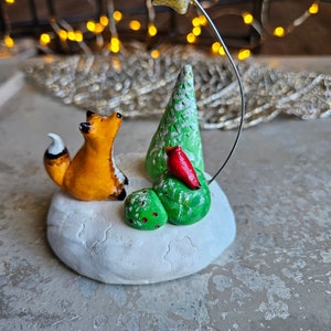 Clay Fox Sculpture, Clay Stargazing Fox,  Clay handmade Fox, ceramic animal, handmade , Clay collectable, Ceramic Fox, Clay animal, xmas