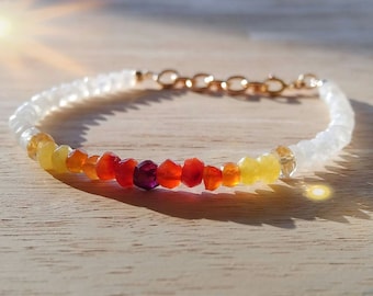 Stackable Beaded January Birthstone Ombre Stone Multicolor Red and Orange,Shaded Gradient Bracelet Carnelian Garnet bracelet Sunset