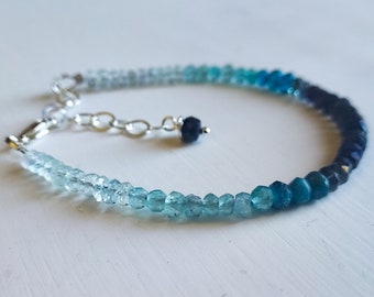 Opal Aquamarine, Ombre bracelet, April Birthstone Bracelet, Stackable Beaded, Indigo Shaded, Mixed Gemstone, Ombre Stone, Gradient Bracelet