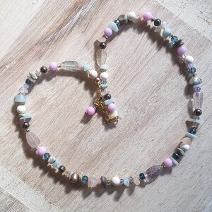 Pastel Boho, Pink Blue Necklace, Pastel Stone Multicolor, Romantic Necklace, Pastel Romantic, bohemian, Delicate Multicolor, Sundance